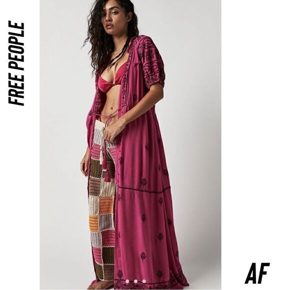 FREE PEOPLE RILEY SMOCKED MAXI DRESS IN FUCHSIA NEW - Picture 3 of 11